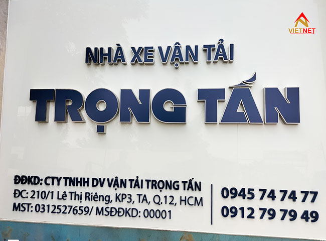 Bộ chữ inox trắng xước nhà xe vận tải Trọng Tấn