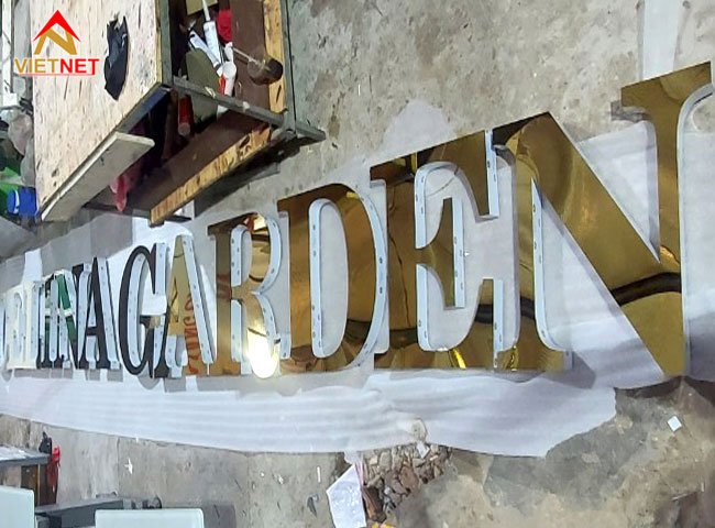 Gia công chữ nổi inox vàng gương Celina Garden