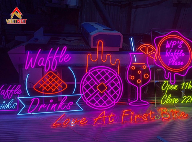 Bộ logo và chữ Led Neon thương hiệu Waffle Drinks