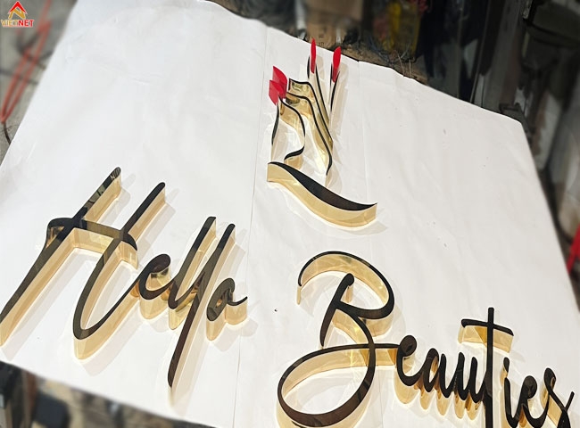 Chữ nổi inox vàng gương Heyo Beauties sang trọng