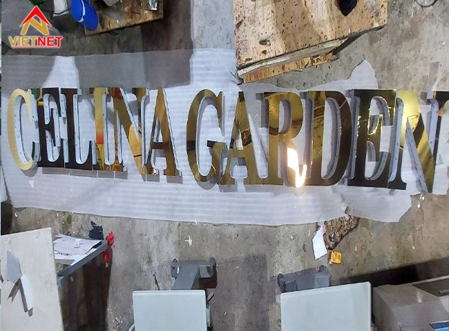 Gia công chữ nổi inox vàng gương Celina Garden