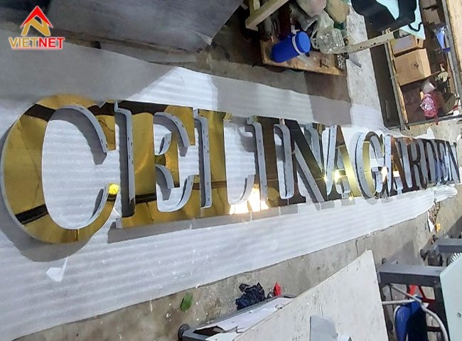 Gia công chữ nổi inox vàng gương Celina Garden