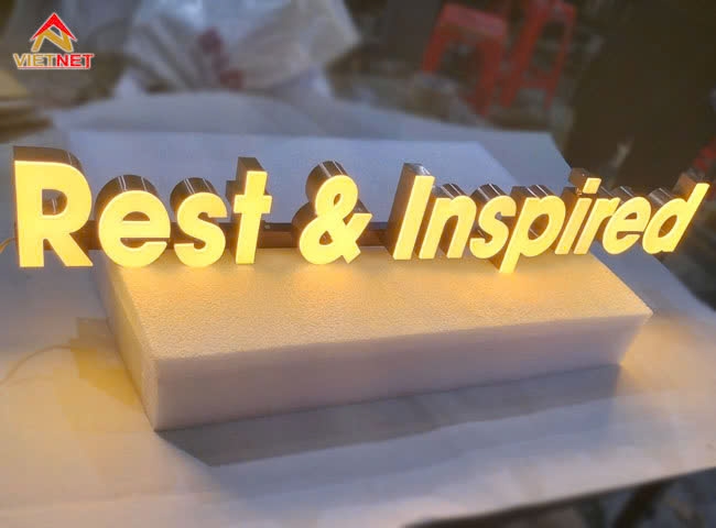 Làm chữ mica hông inox Rest & Inspired