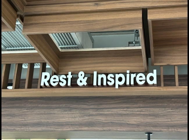 Làm chữ mica hông inox Rest & Inspired